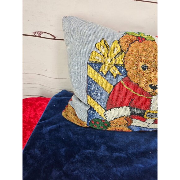 VINTAGE CHRISTMAS PRESENTS TAPESTRY COUNTRY 17" LENGTH THROW PILLOW TEDDY‎ BEAR - Picture 2 of 7